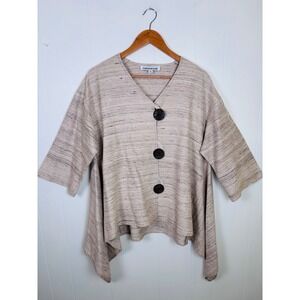 Caroline Rose‎ Woven Silk Big Wooden Button Down Jacket Handkerchief Hem Small